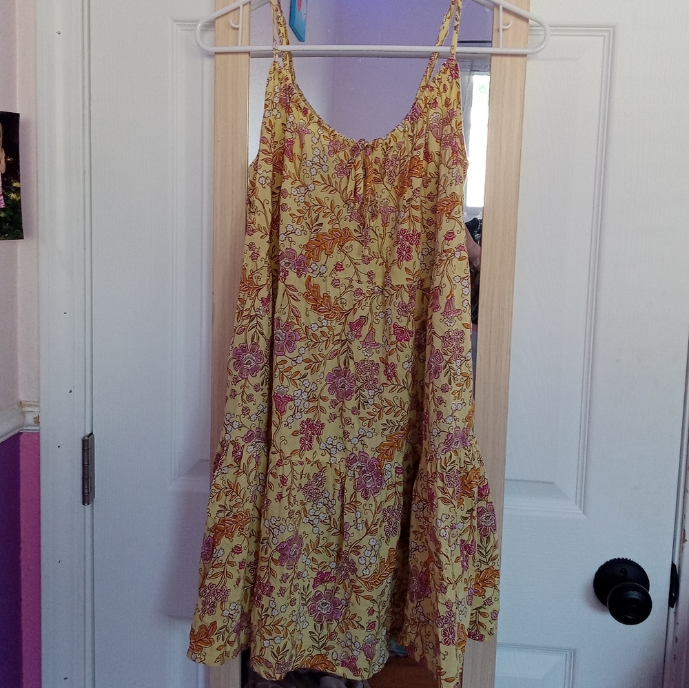 Yellow floral print mini cami swing dress